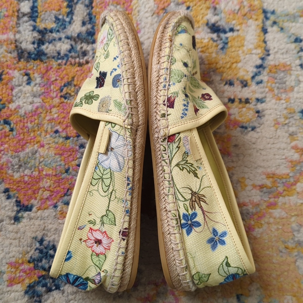Gucci x Kris Knight Flora Knight Floral Canvas Espadrille Flats Citrus Yellow 38 - Picture 6 of 16